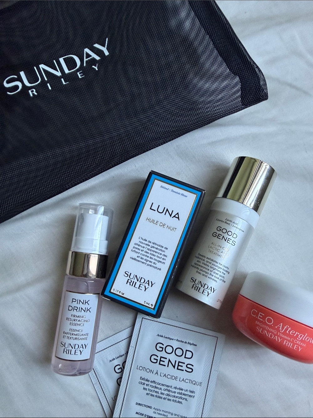 Sunday Riley Skincare Travel Set with Pink Drink, Good Genes, Luna, CEO Moist